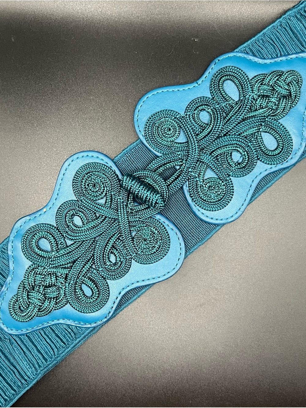 Turquoise Decorative Elastic Waist Belt with Knot Closure Sm
